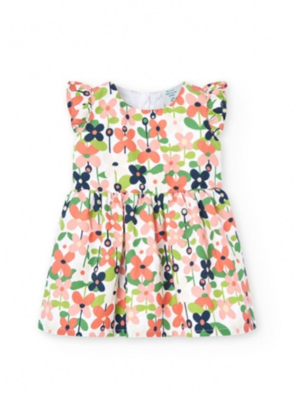 BOBOLI Floral Cotton Sundress in Peach, Navy & Green for Girls